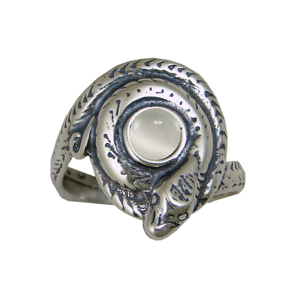 Sterling Silver Snake Ring With White Moonstone Size 8